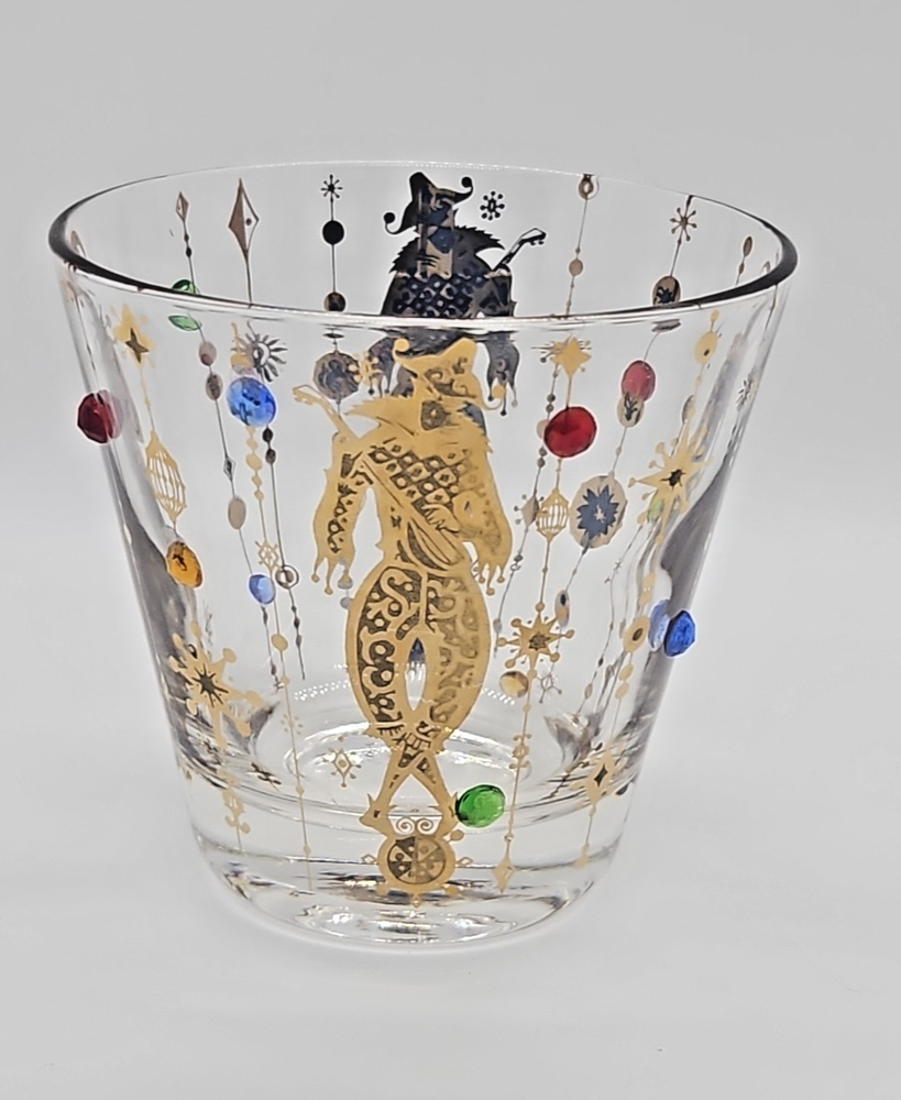 Culver Mardi Gras V-Cut Double Old Fashioned Tumbler in Harlequin Beaded Design