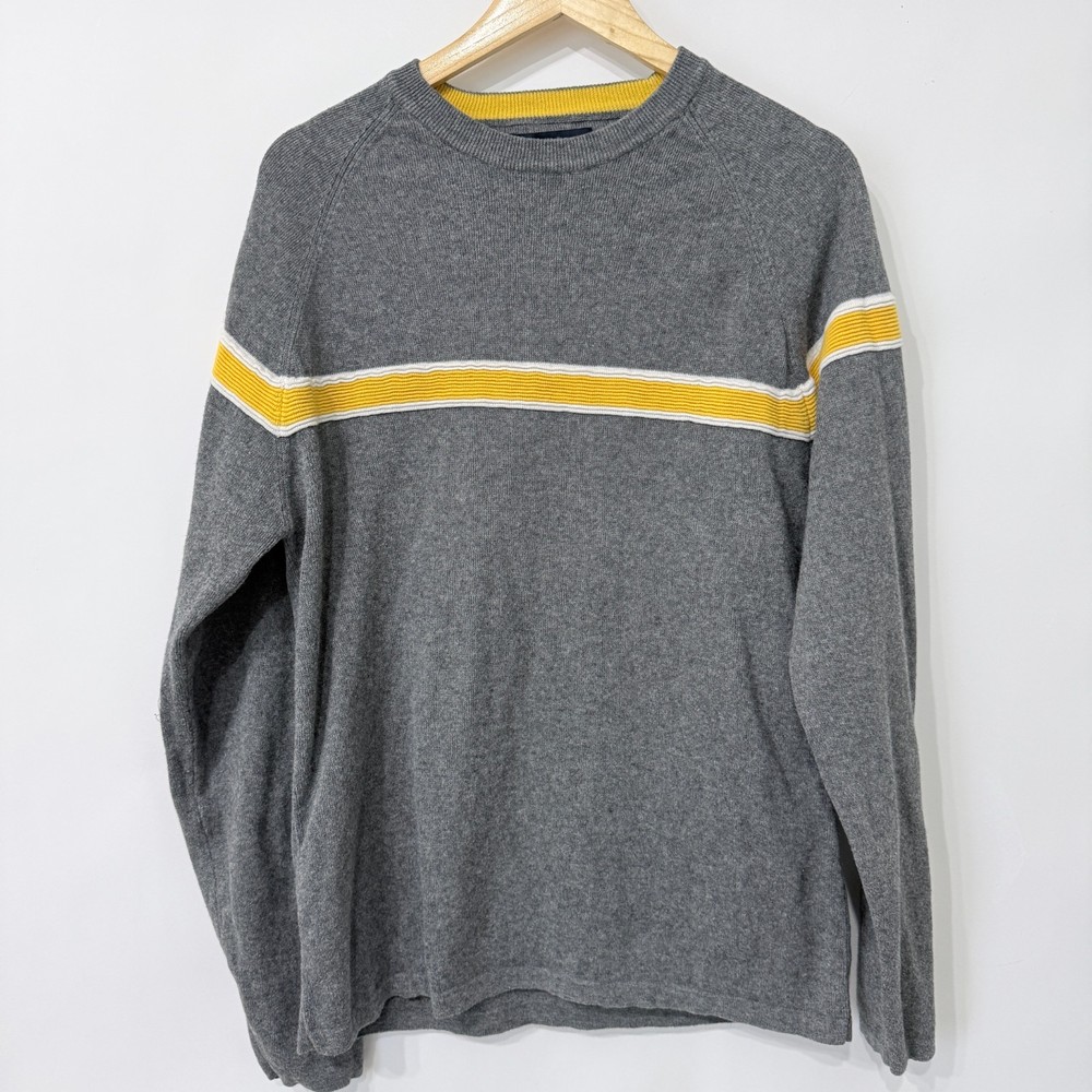 Y2K Aeropostale Sweater Mens Large Gray Yellow Stripe Ramie Cotton Preppy