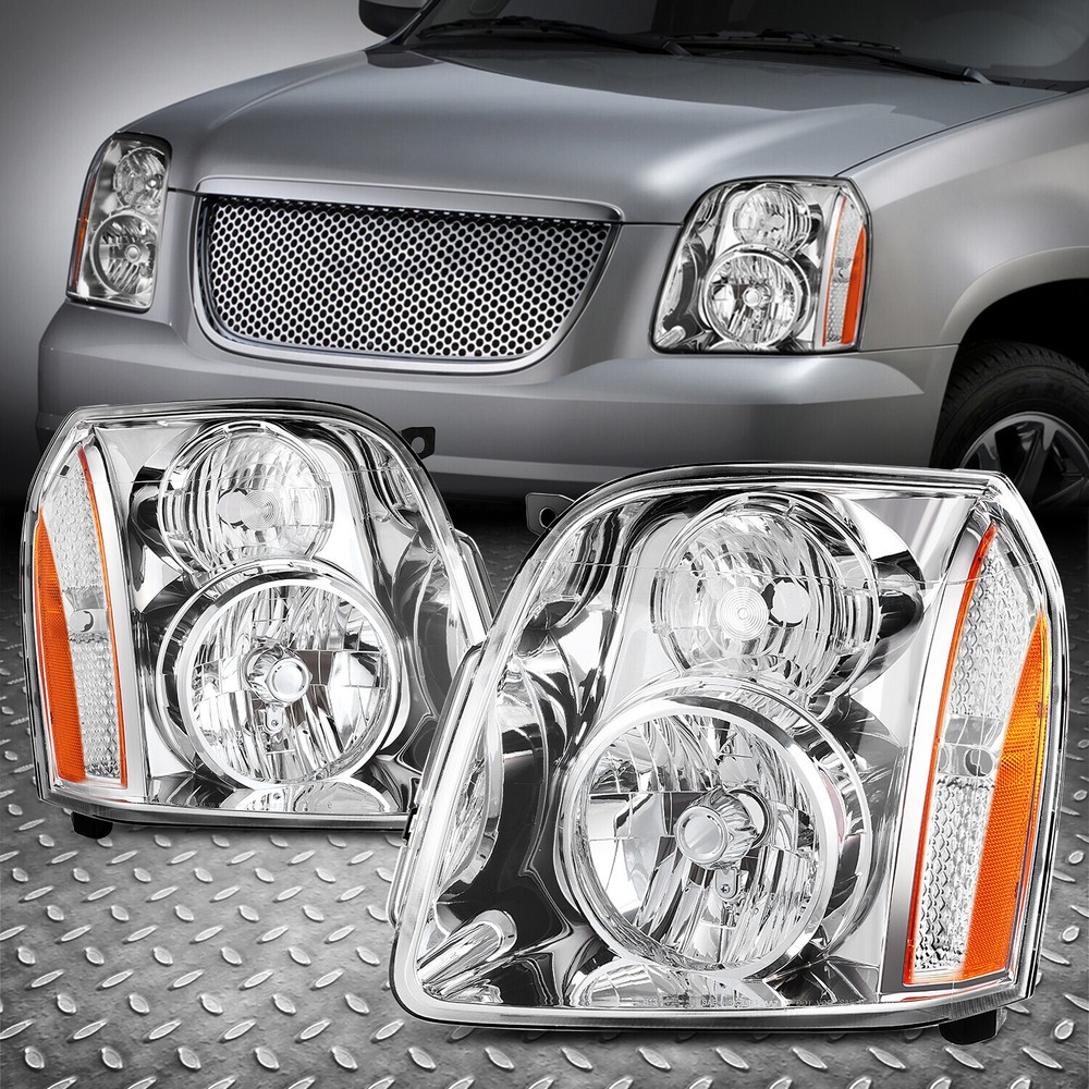 For 07-14 GMC Yukon XL 1500 Denali Chrome Housing Amber Corner Headlight Lamps
