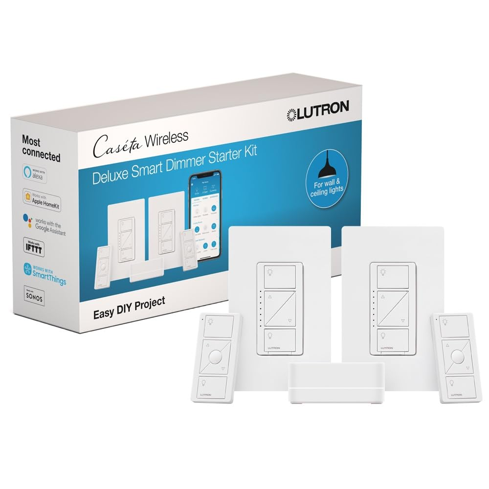 Lutron Caseta Smart Dimmer Switch Kit with 2 Dimmers and Wall Plates