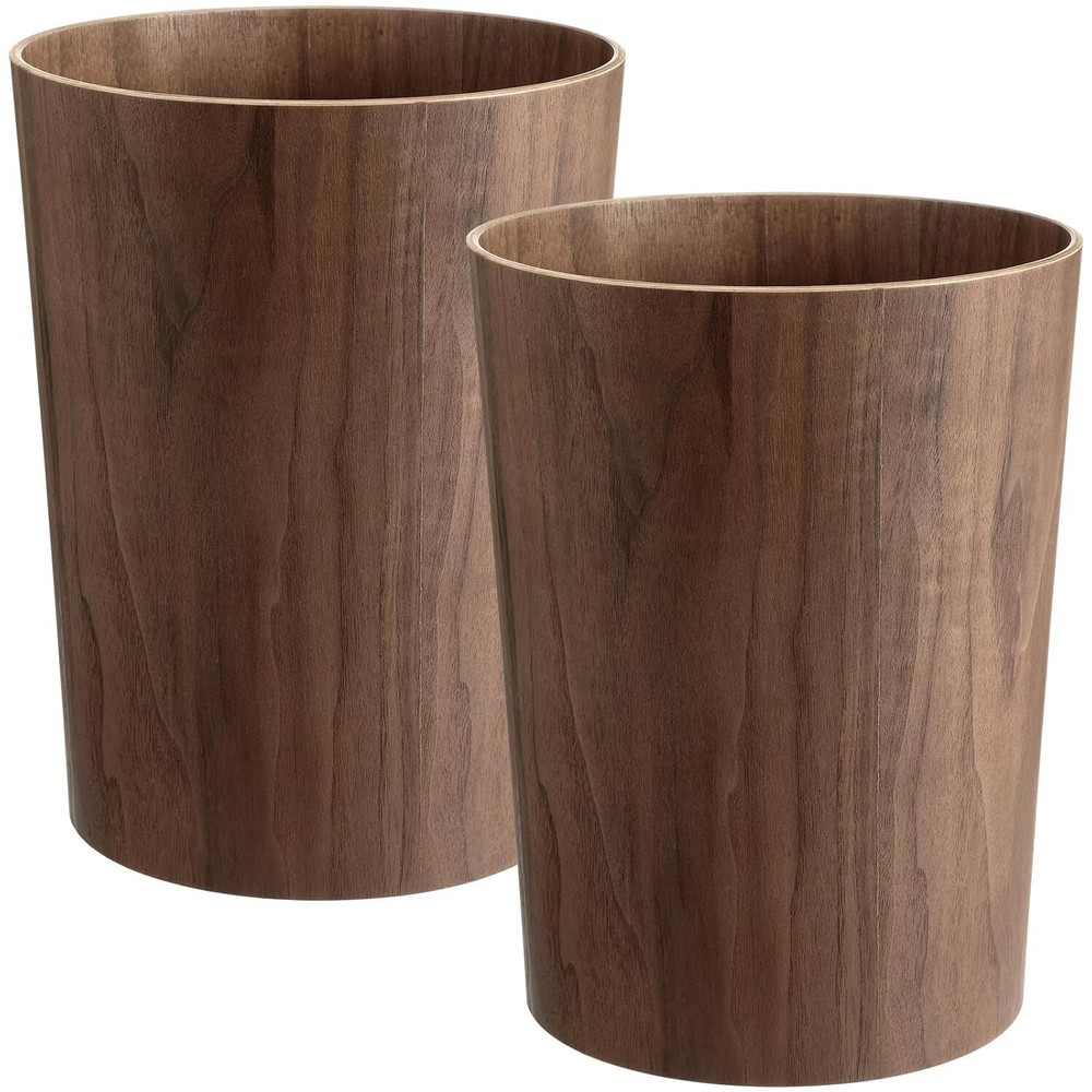 2 Pack 2.3 Gallons Wood Trash Can Wastebasket Natural Wood Round Wastebasket