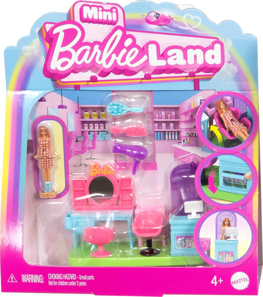 Mini land Collectible Hair Salon Playset with 1.5-Inch Doll, Style Station with