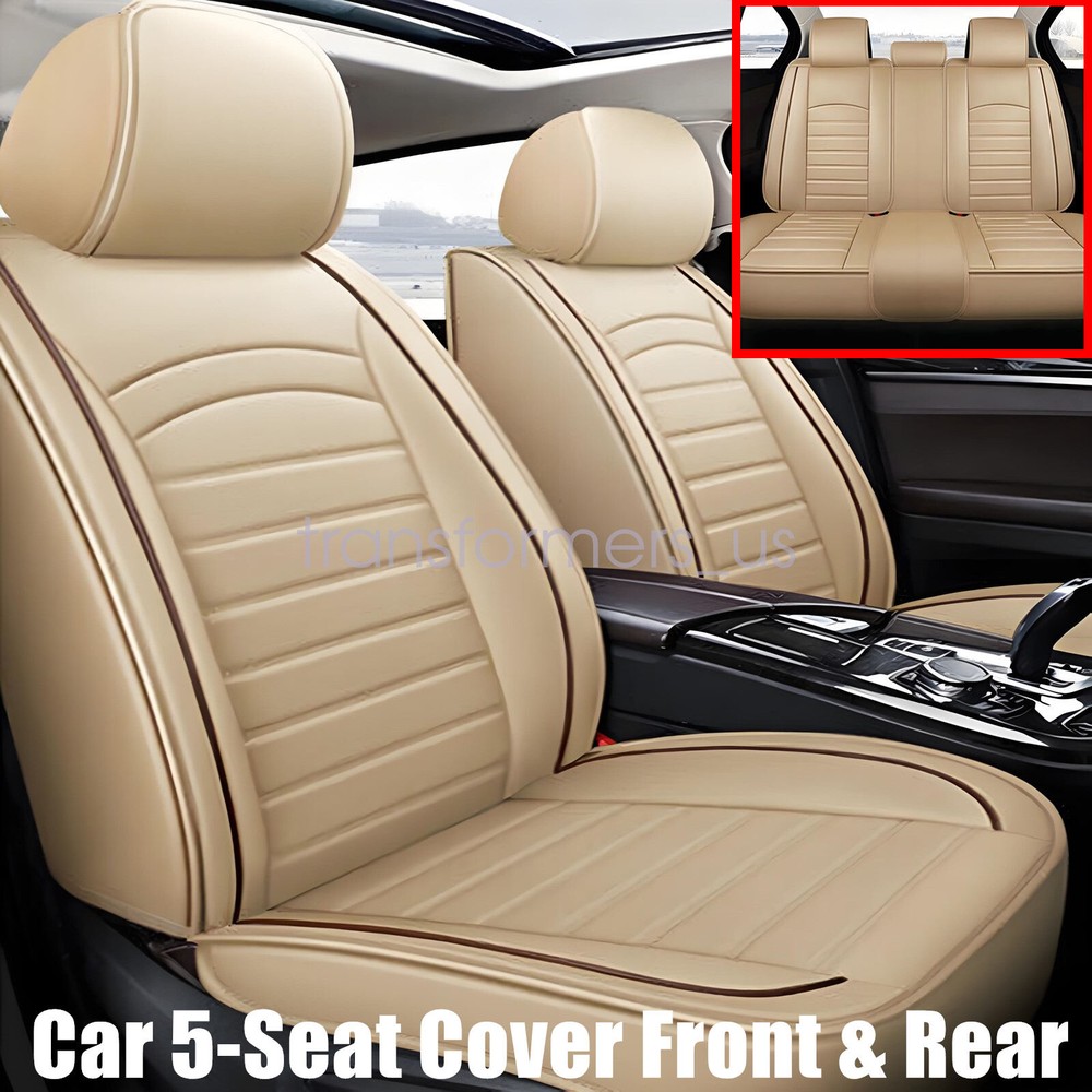Luxury PU Leather Full Surround Car 5-Seat Protector Seat Cover Beige For Benz