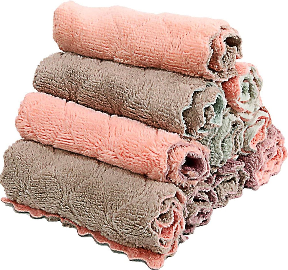 Microfiber Kitchen Washcloths, Super Absorbent 11.02x6.30inches, Pink/Grey