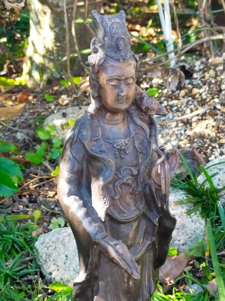 Antique Buddha Bronze Large Statue 13in Guanyin Japanese Buddhism Altar Figurine