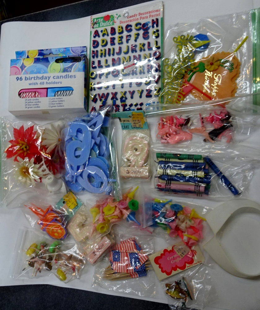 Vintage 1970s Cupcake Bakery Lot - Cake Toppers, Candles, Flowers & More