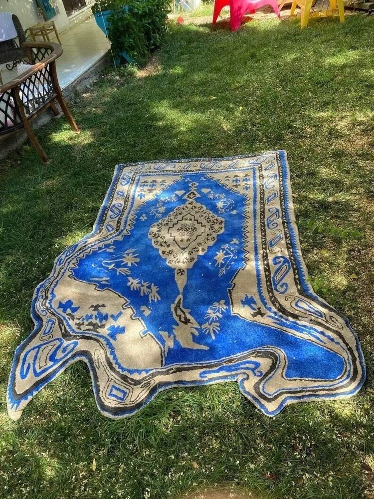 Hand Tufted Blue Oriental Wool Rug Soft Plush Carpet for Home Decor