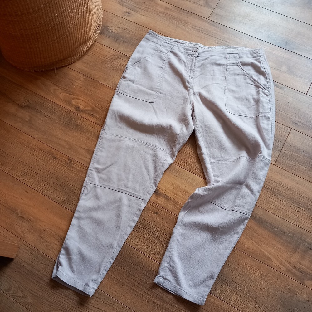 Wrap London Tapered Utility Trousers in Linen-Cotton Blend Beige UK 18 Lagenlook Style