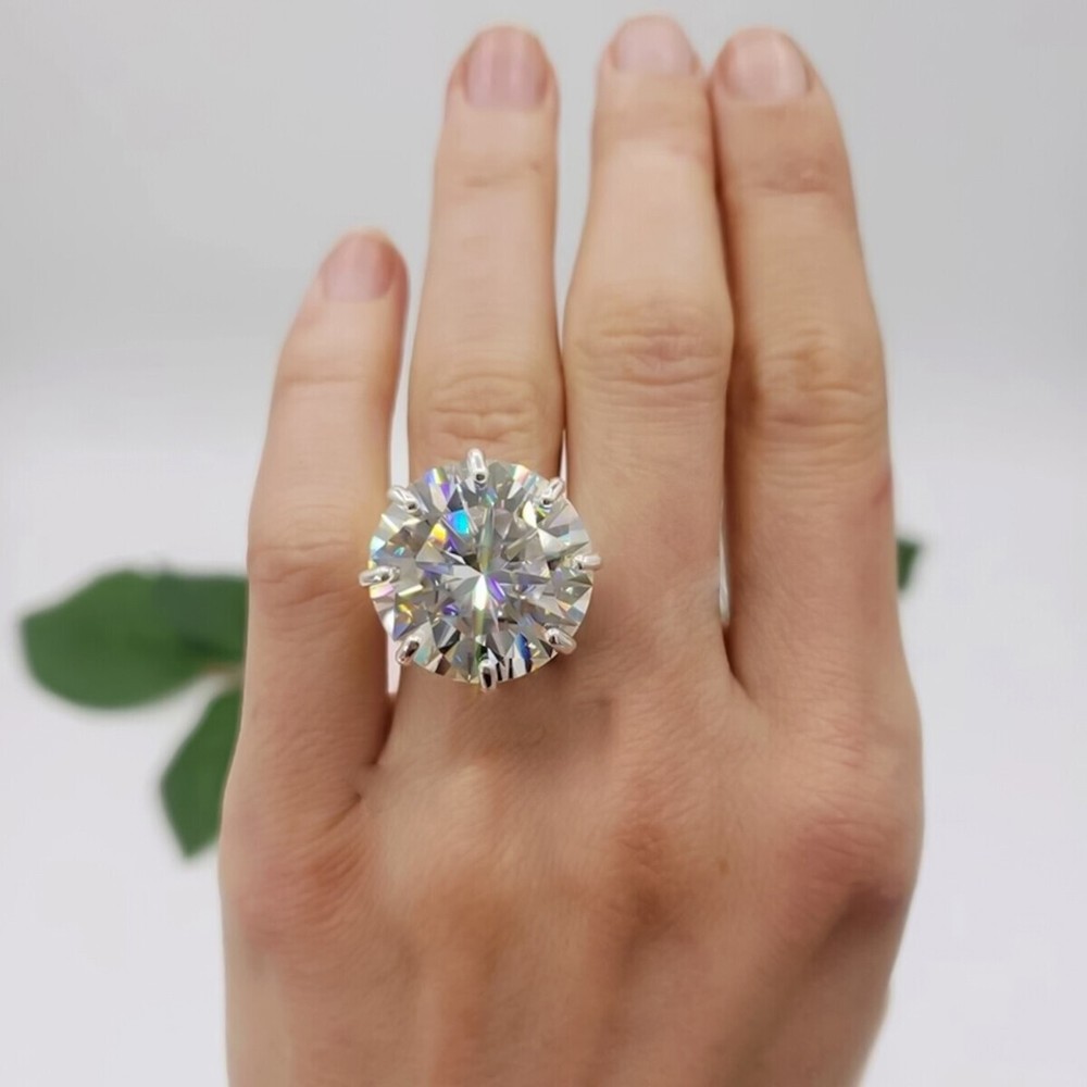 20 Ct Large Certified F VS1 White Diamond Solitaire Ring In 925 Silver