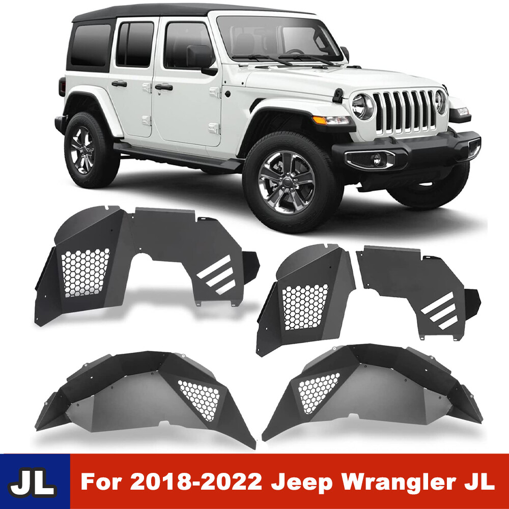 Front & Rear Inner Fender Liners For 2018-2025 Jeep Wrangler JL/JLU Steel Black