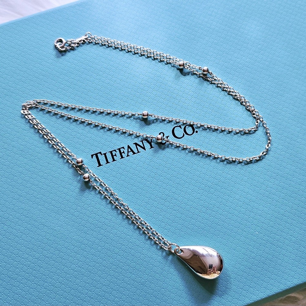 FLASH SALE 🩵 Vtg Tiffany & Co. Elsa Peretti Teardrop Silver Bead Necklace 23.5”