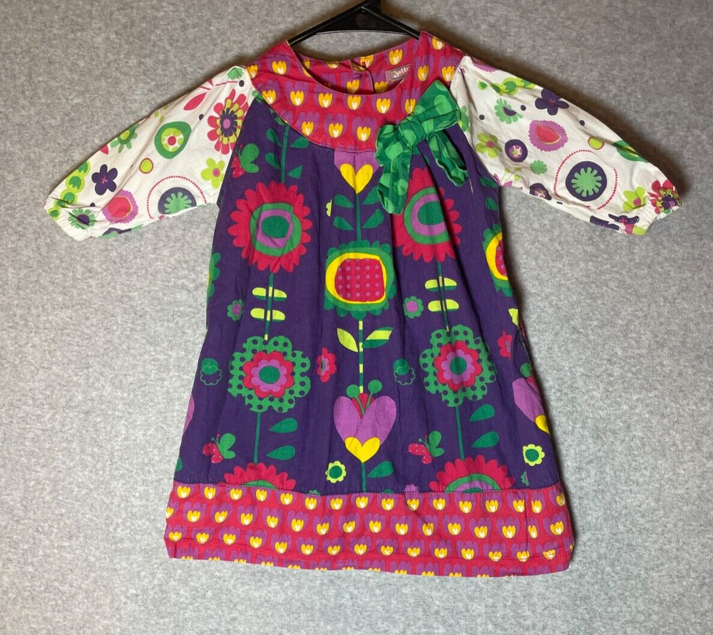 Jelly the Pug Allison Dress Girls 2T Longsleeve Button Up Floral Colorful Bow