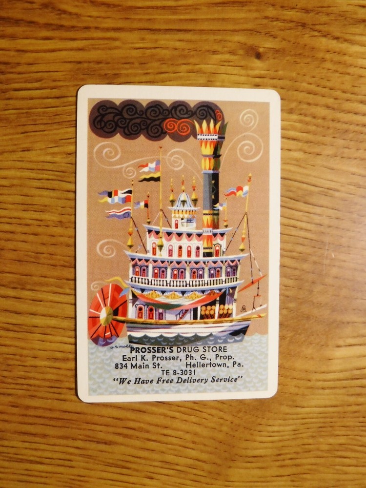 MID 1900'S VINTAGE PLAYING CARD SWAP COUPON STEAM PADDLE BOAT-image