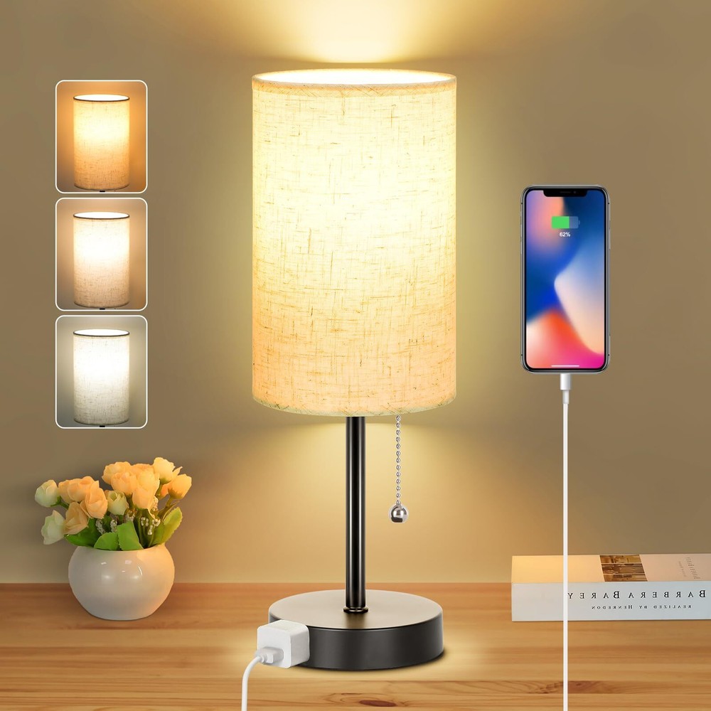 Stylish 3-Color Table Lamp with Pull Chain for Bedroom Decor