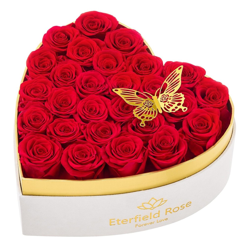 27-Piece Forever Flowers in Heart Shape Box, Valentine's Day Preserved Roses ...
