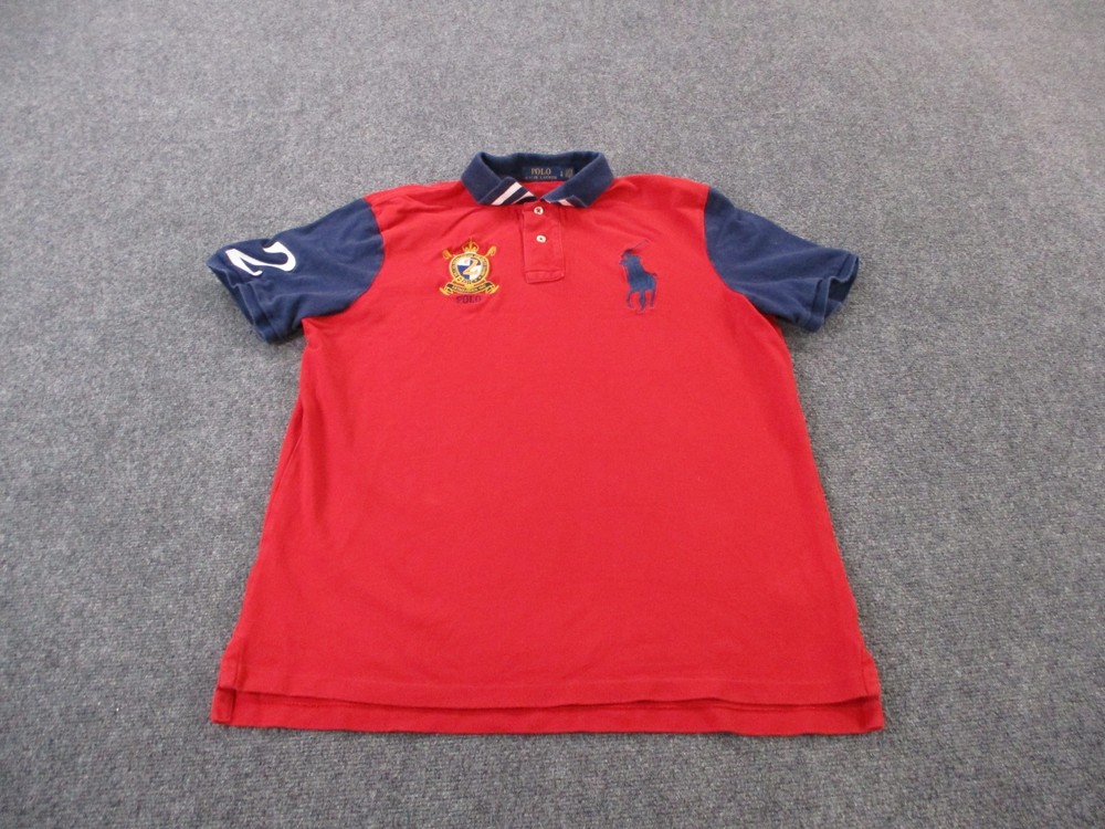 Polo Ralph Lauren Shirt Mens L Red Blue Golf 2 Logo Preppy Classic Fit Business
