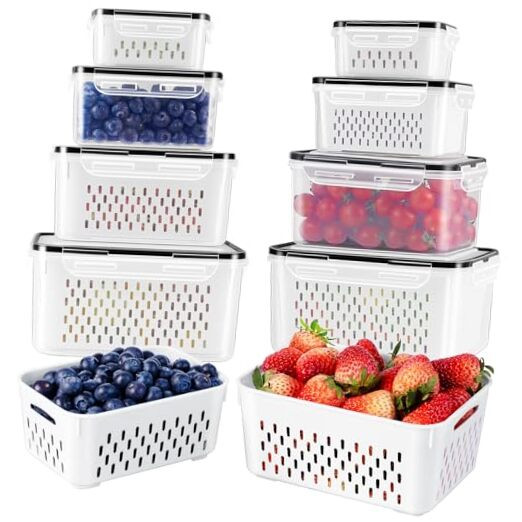 4-Piece Fruit Storage Containers with Removable Colander, Airtight Fridge Organizer  