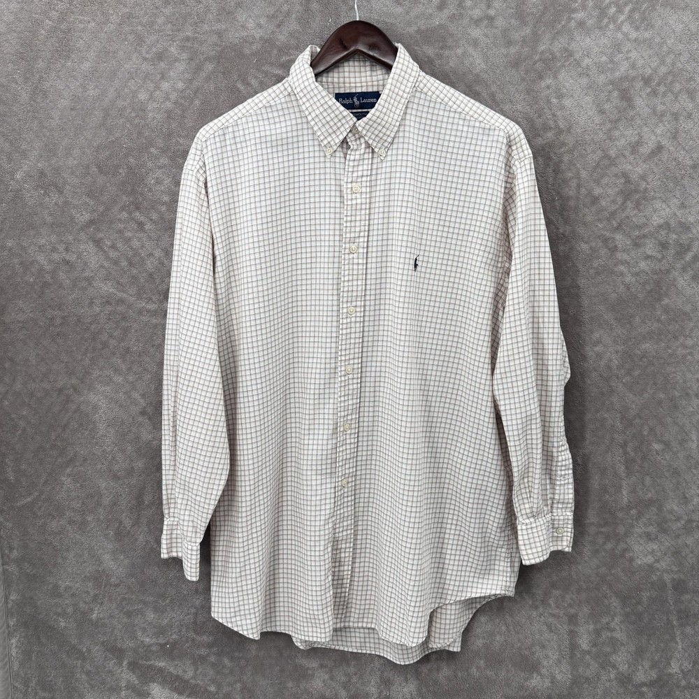 Ralph Lauren Yarmouth Shirt Mens 17.5 34/35 White Check Long Sleeve Button Down