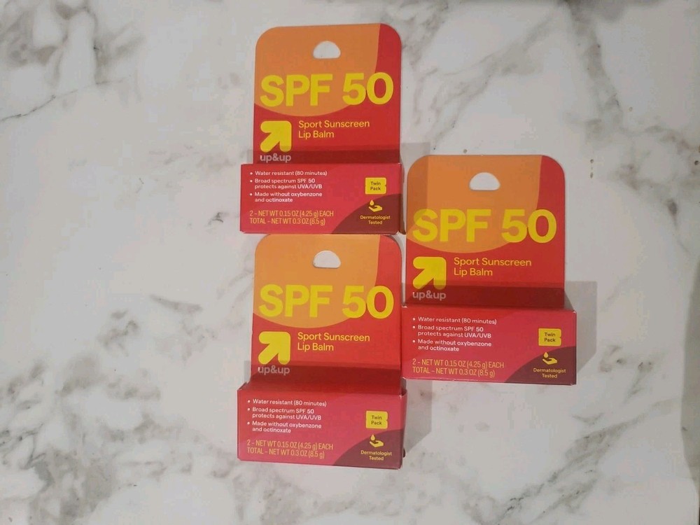 Lot Of 3 Up Sport Sunscreen Lip Balm UVA & UVB Protection SPF 50 Twin Pack