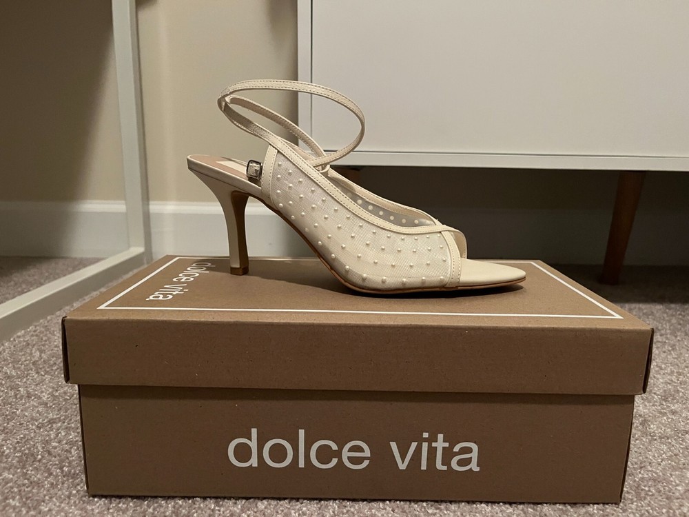 Dolce Vita Missy Ivory Mesh Heels Size 7.5 New with Box Pearl Accent