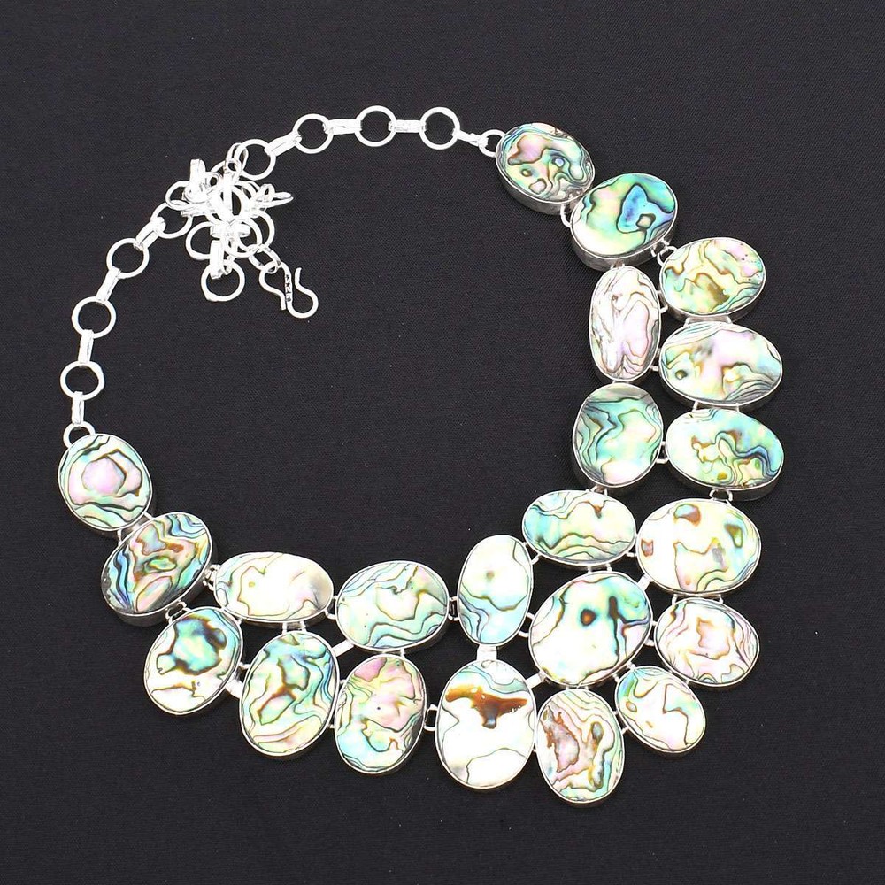 Abalone Shell Gemstone Handmade Big Necklace Jewelry 100 Gms LBN-4053