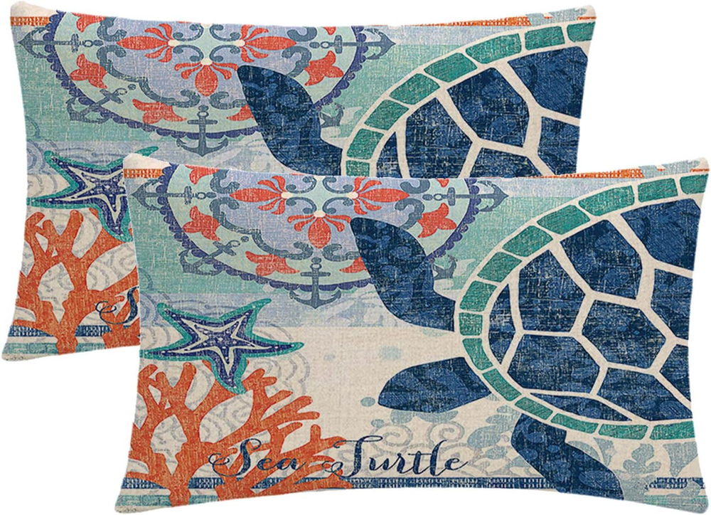 2 Pack Ocean Theme Mediterranean Sea Style Decorative Throw Pillow Covers