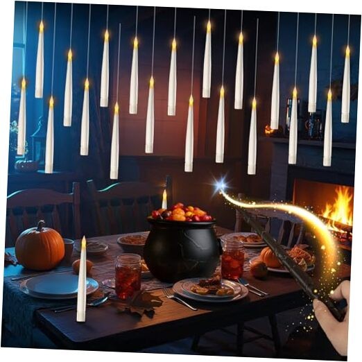 Halloween Floating Candles with Wand - 20 Pack Warm White LED Decorations