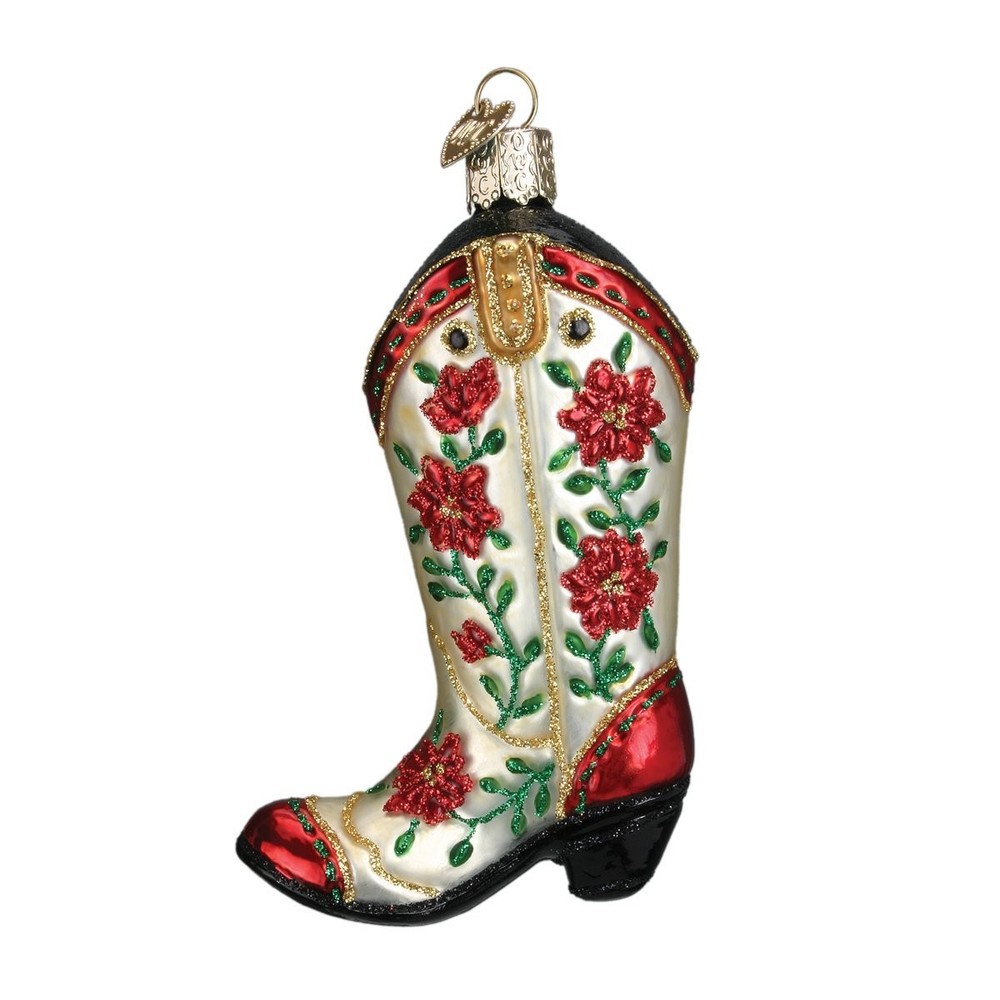 Vintage Christmas Cowgirl Boot Ornament by Old World