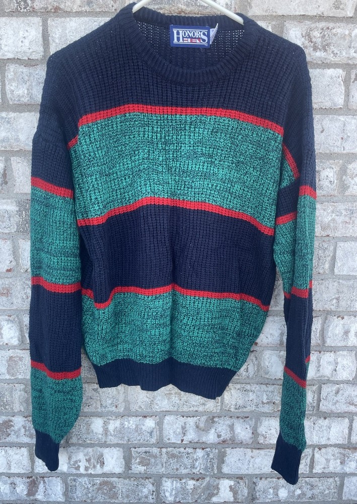 Vintage Honors Men’s Sweater Pullover Medium Acrylic Blue Red Green Grandpa Core