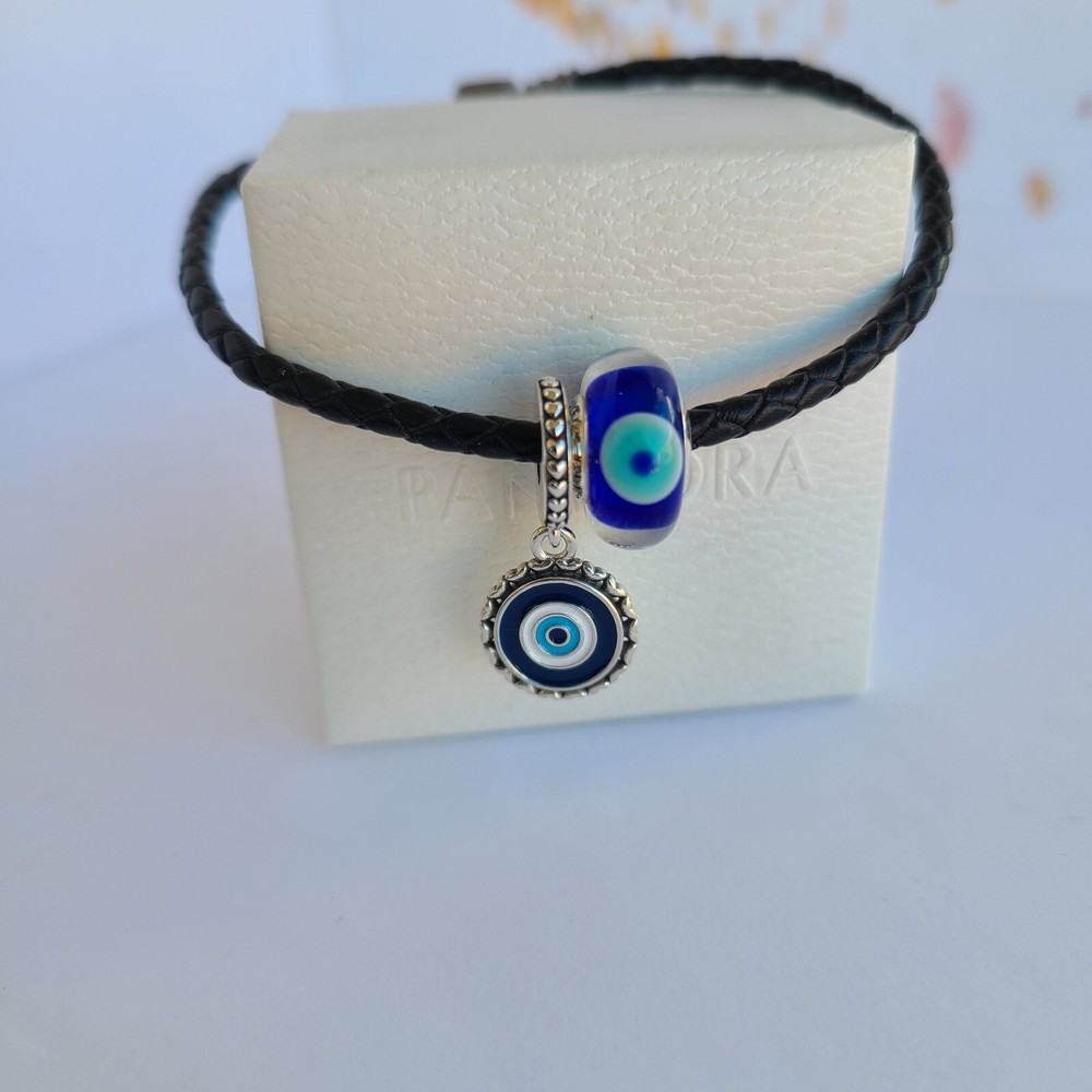 Set Of 2 New Pandora Authentic Evil Eye Dangle and Murano Charms