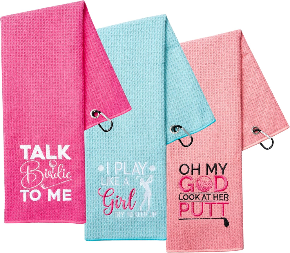 3-Pack Embroidered Funny Golf Towels with Holes for Golf Bags