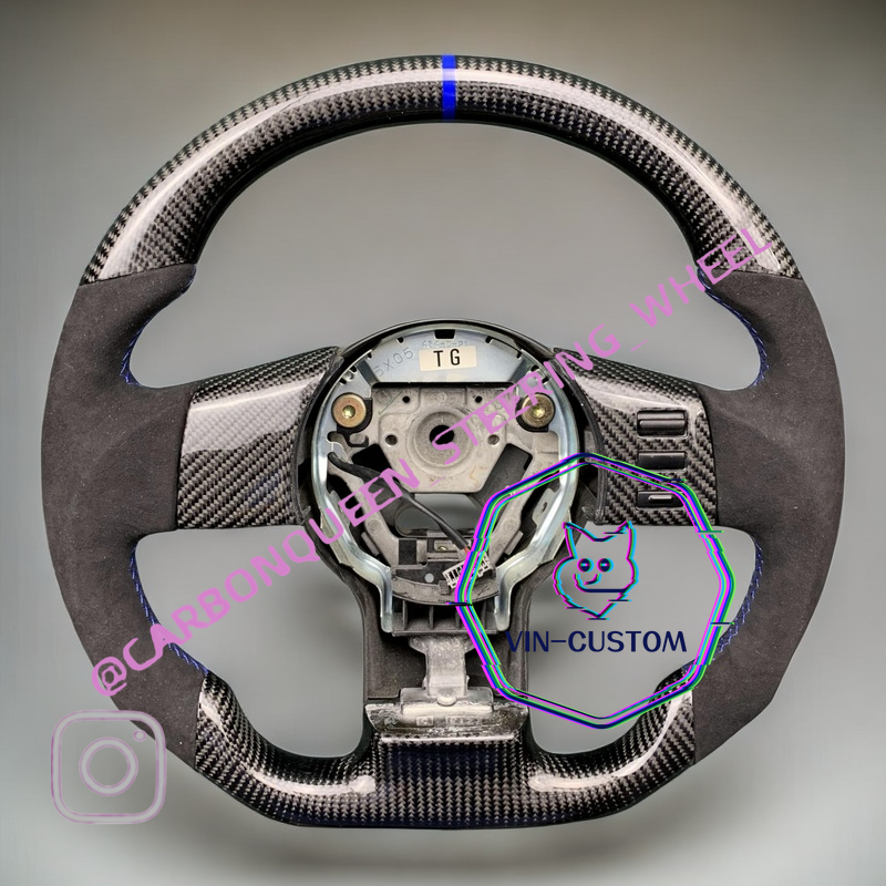 REAL CARBON FIBER Steering Wheel FOR NISSAN 350Z BLUE  LINE W/ BLACK SUEDE