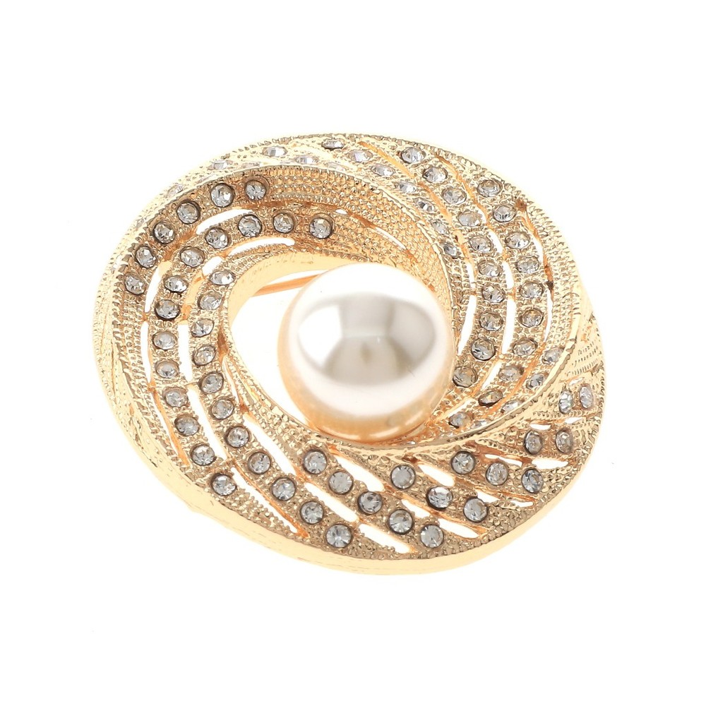 Gold Tone Alloy Metal Brooch With Rhinestone & Pearl  P1539-GCP