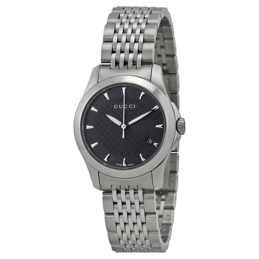 Gucci G-Timeless Womens Black Dial Stainless Steel Watch YA126502 $790 MSRP