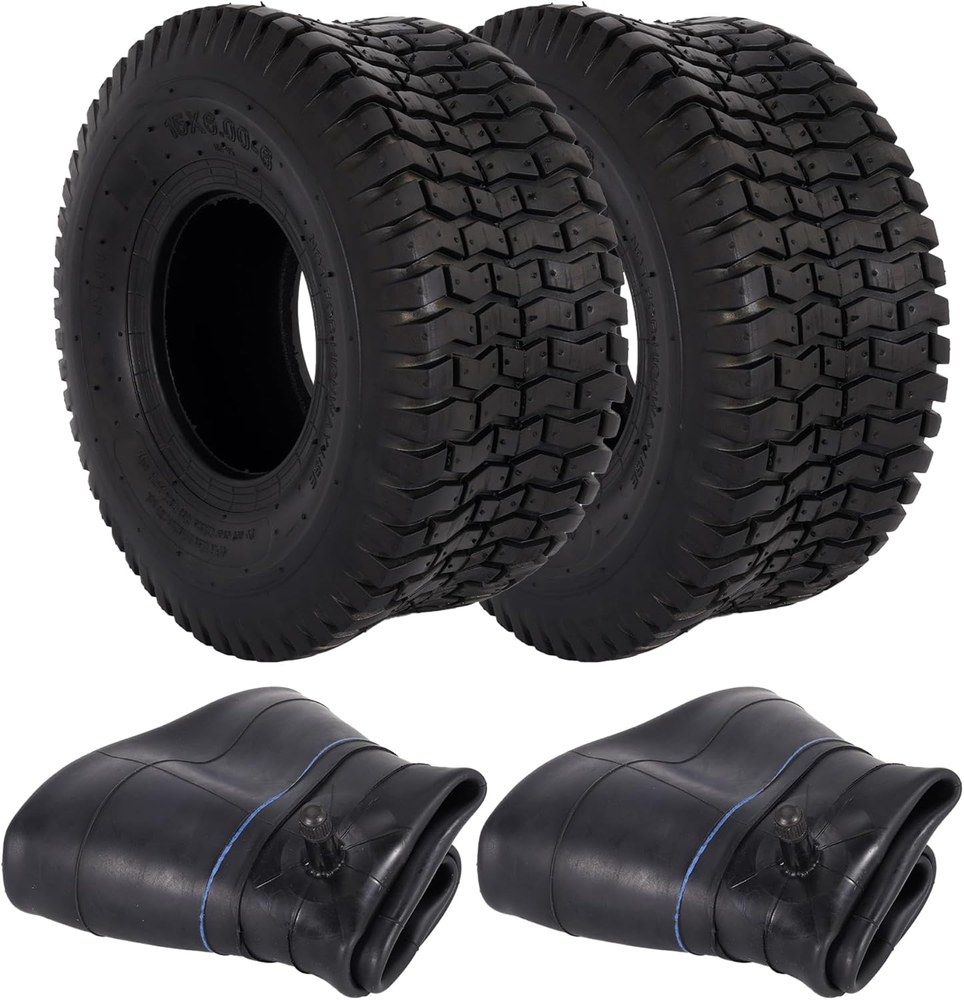 RUTU 15x6.00-6 Lawn Mower Tires with Inner Tubes Set - Durable 2-Pack
