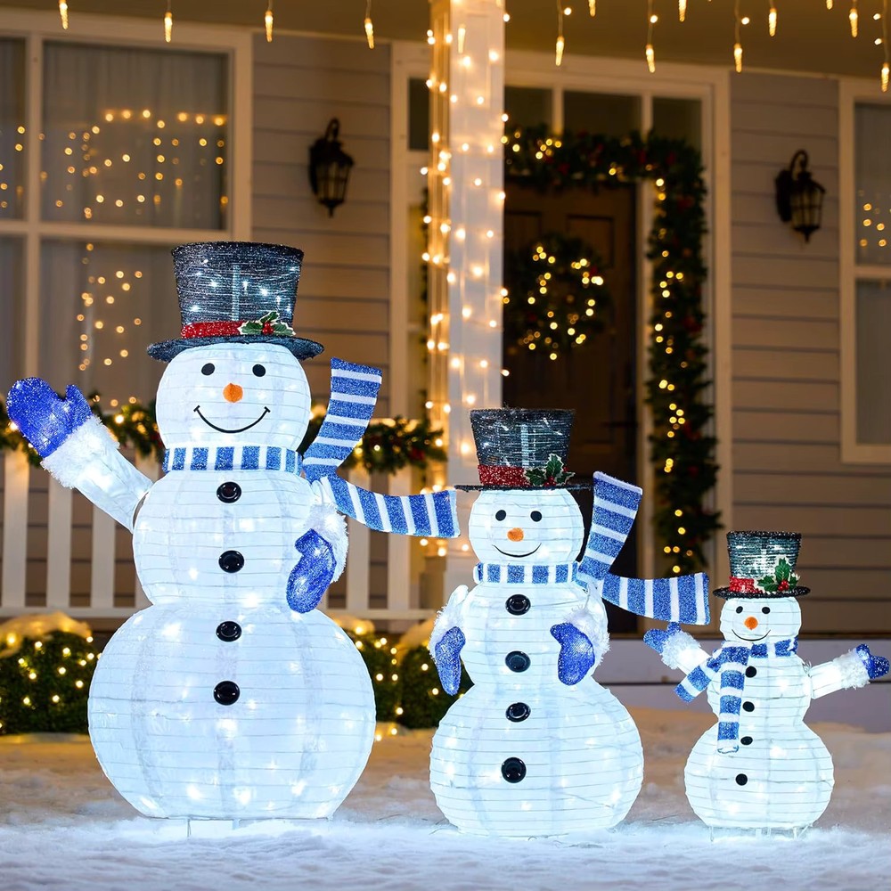 3 piece 3D Collapsible Snowman Set 270 LED Lights Christmas Yard Decor