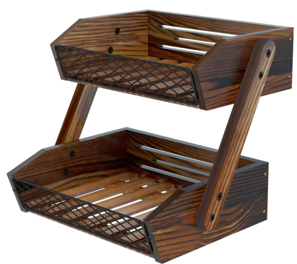Fruit Basket For Kitchen 2 Tier Fruit Bowlkitchen Counter Organizerwooden Vegeta