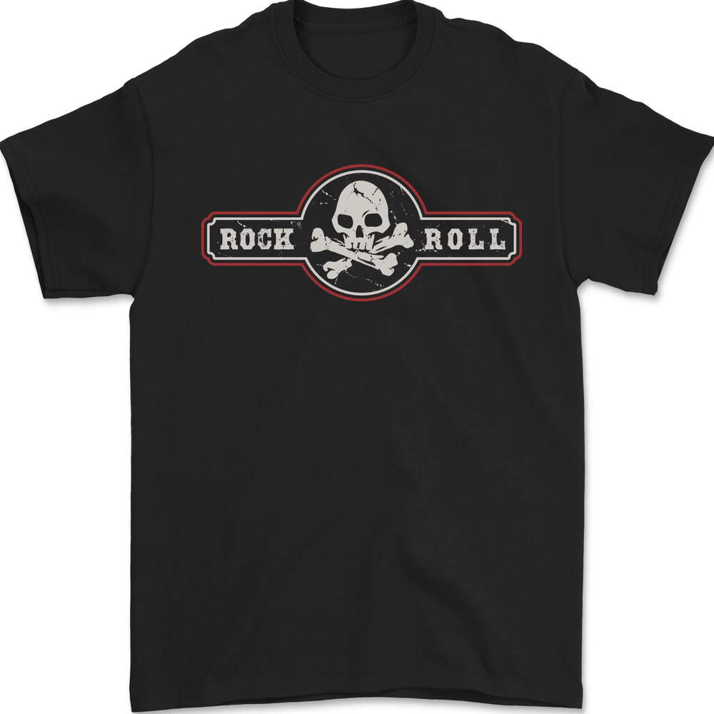 Rock n Roll Music Skull Mens T-Shirt 100% Cotton