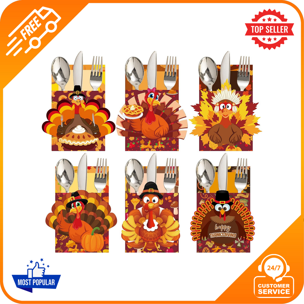 Thanksgiving Cutlery Holder 24 PCS Thanksgiving Table Decor Set Thanksgiving