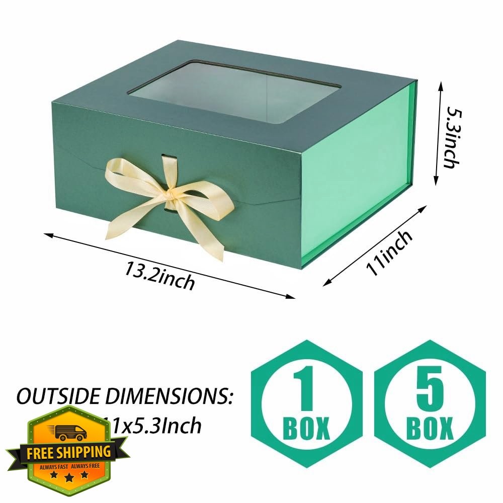 PLINJOY Clear Gift Box Ribbon 13.2x11x5.3 Inch Magnetic Lid