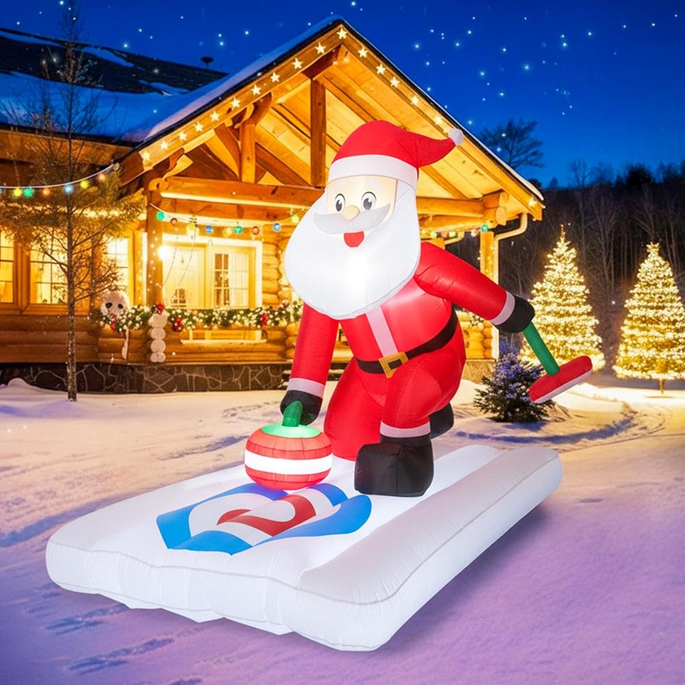 BLOOMWIN Christmas Inflatable Outdoor Decoration 7Ft x 6Ft Santa Claus Playing C