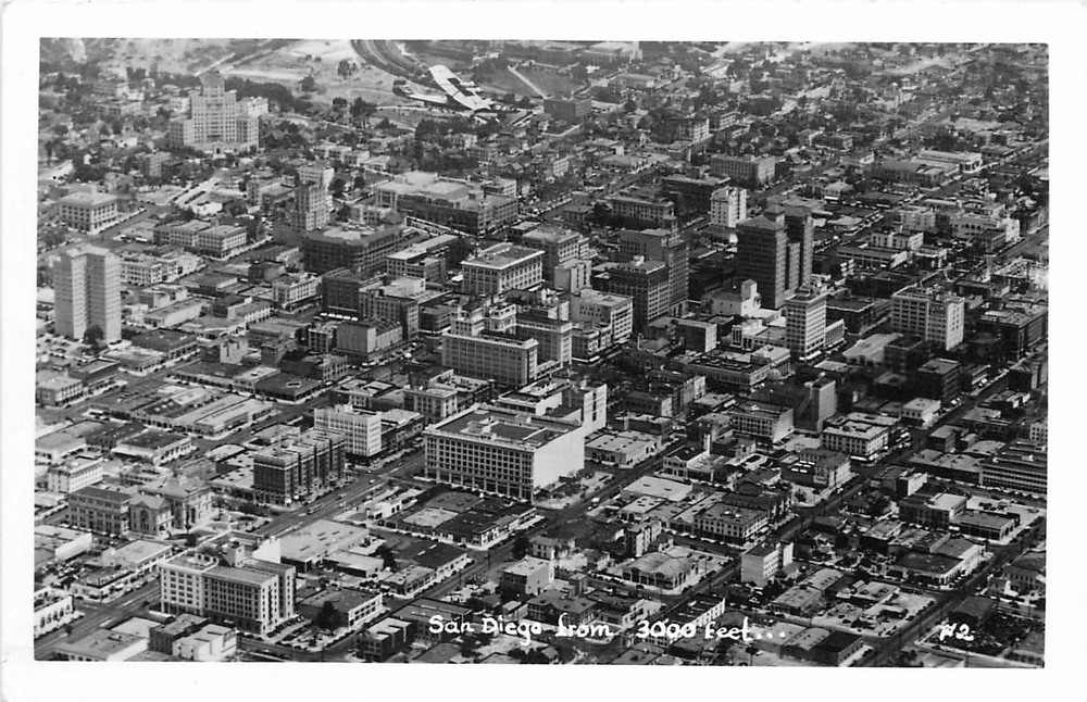 1940s San Diego California Aerial View #2 RPPC Postcard 25-9516