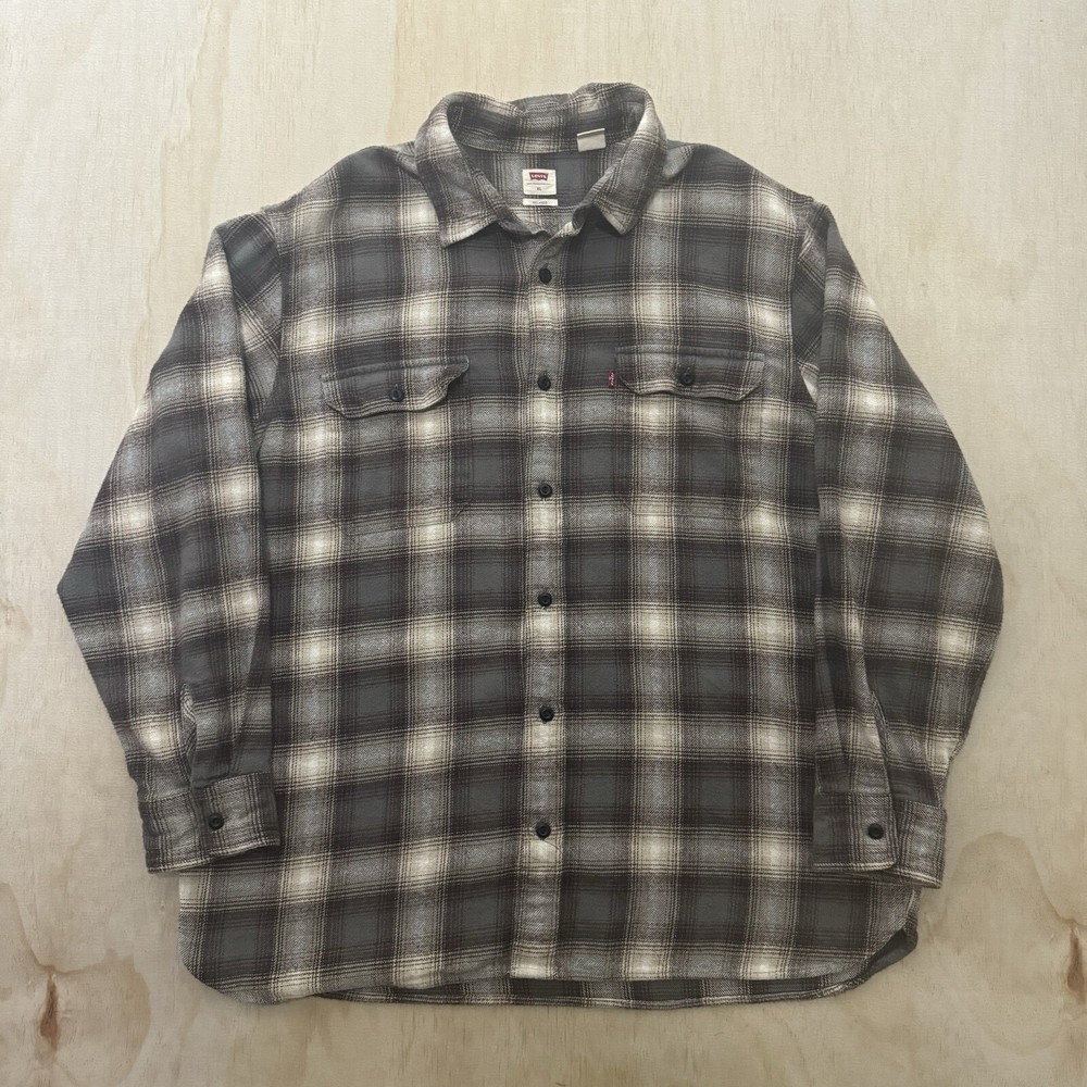 Levis Shirt Mens XL brown Plaid Button Flannel Relaxed Fit Cotton