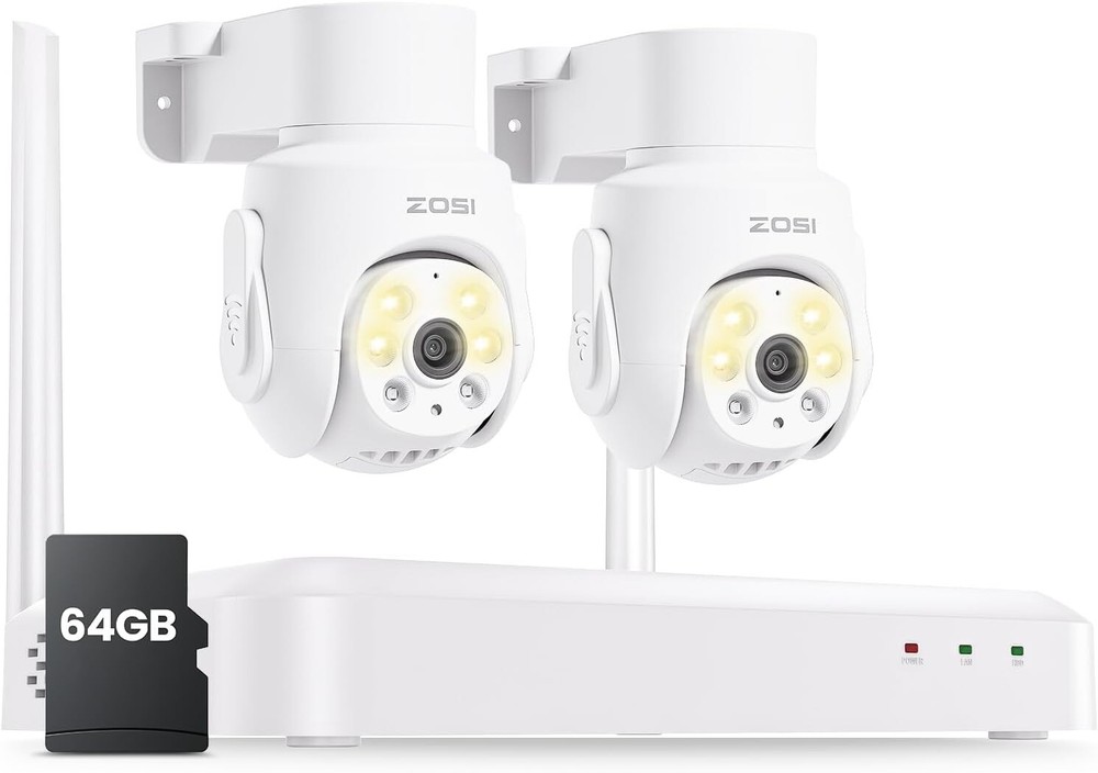 (2 5MP PTZ Cameras) 8 Ch. 3K WiFi Security Camera System, 64GB NVR, Night Vision