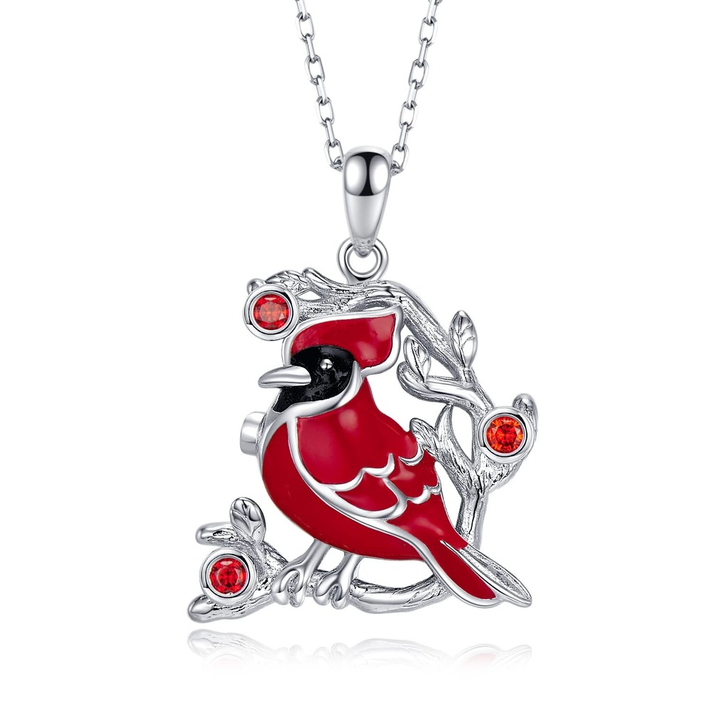 Cardinal Bird Urn Necklace for Ashes in Sterling Silver Cremation Jewelry Keepsake