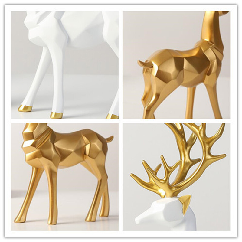 Resin Geometric Elk Sculpture Standing Gold Deer Statues Reindeer Ornaments