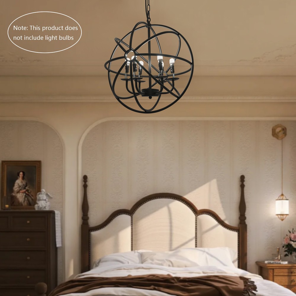 Metal Chandelier Light Globe Cage Ceiling Pendant Lamp Round Hanging Fixture USA