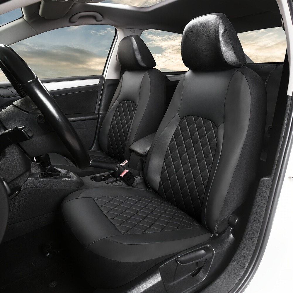 Auto Universal PU Leather Seat Covers Set for Car suv Trucks Black Front & Rear