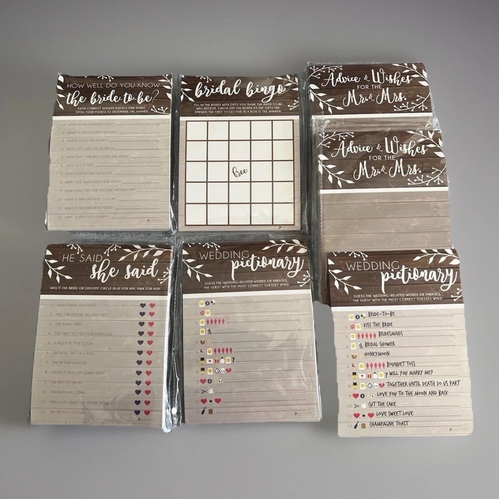 Bridal Shower Game Packs 5 Different 7x5 Wedding Bride Groom Paper Write In New