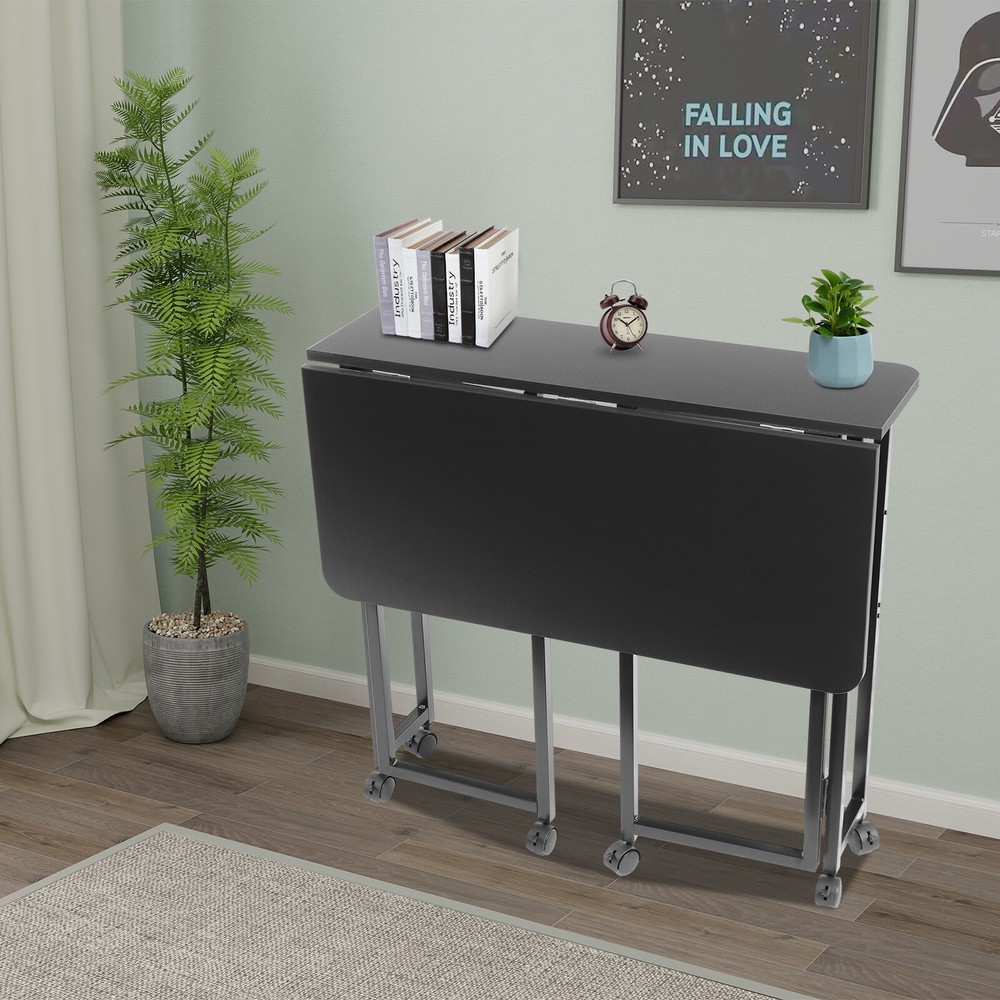 Foldable Black Wheeled Table - Stylish Multi-Functional Space-Saving Design